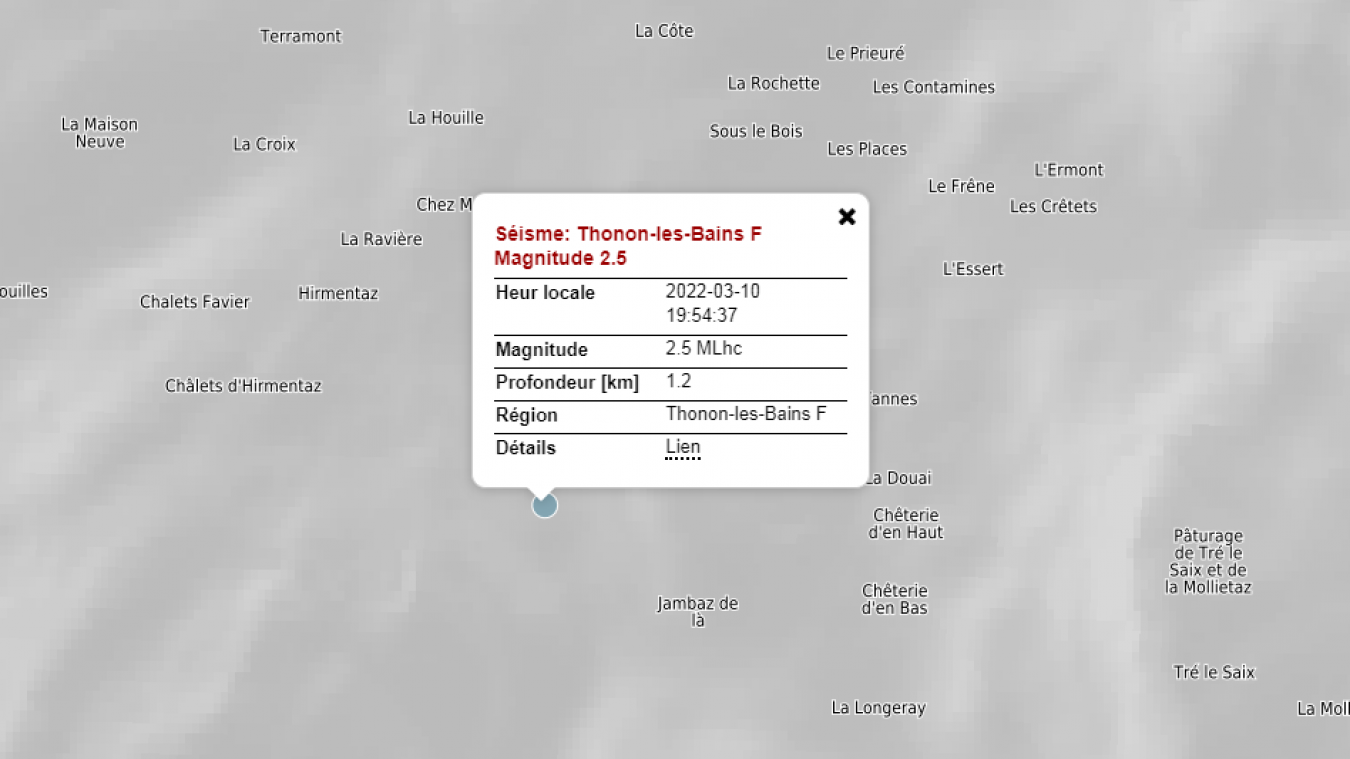 Le service sismologique suisse a enregistré un séisme de magnitude 2,5 dans la vallée du Brevon.