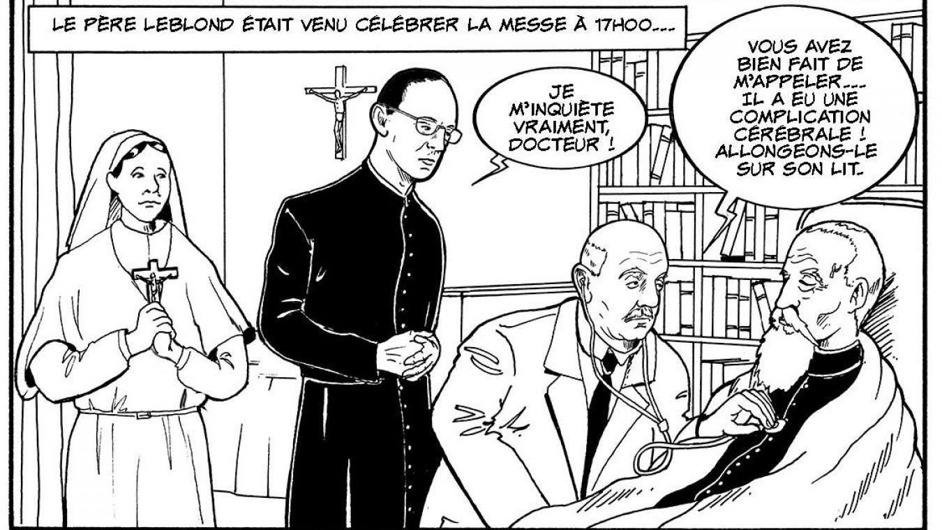 Pour cette case, Thierry s’est inspiré de deux amis, bien connus sur le plateau de Retord, pour dessiner le médecin et le curé.