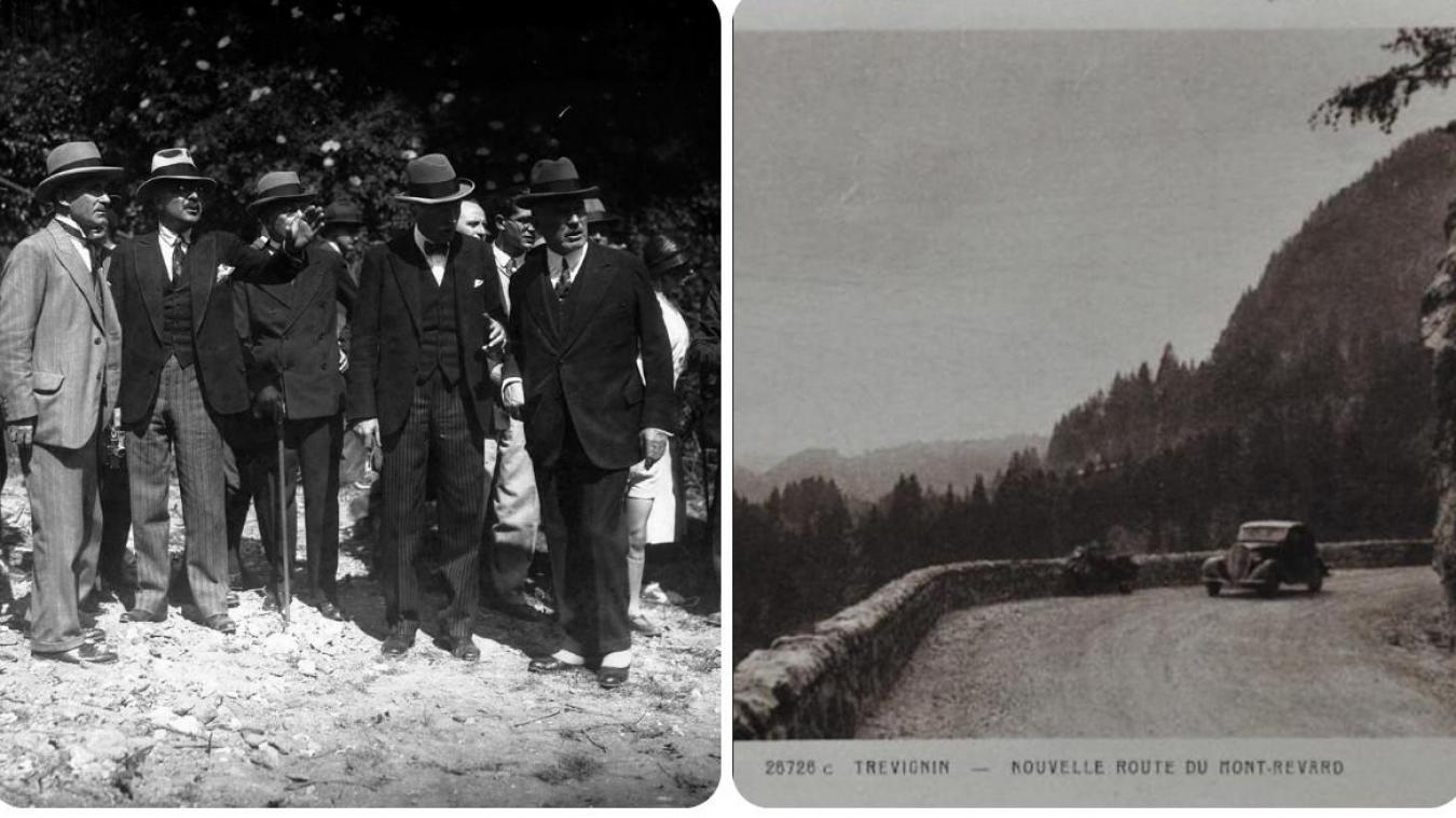Le lancement des travaux en 1932 de la route du Revard (à droite, le résultat de ces travaux en 1938).