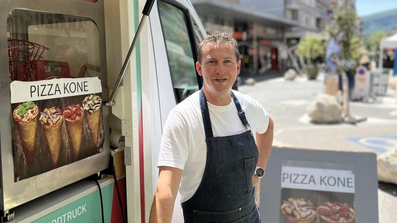 Nicolas, qui tient un food truck de pizzas en cornet, croit aux bienfaits de la piétonnisation.