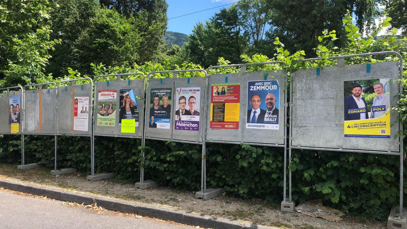 14 candidats dans la 4e circonscription et seulement 9 affiches collées à Collonges-sous-Salève, ce mardi 7 juin: difficile dès lors d’espérer attirer aux urnes les électeurs...
