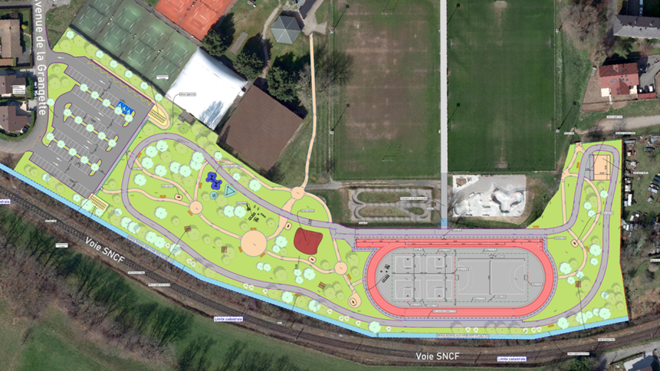 Le parc de loisirs va prendre place au sud du skatepark et du tennis club de Thonon, à la Grangette.