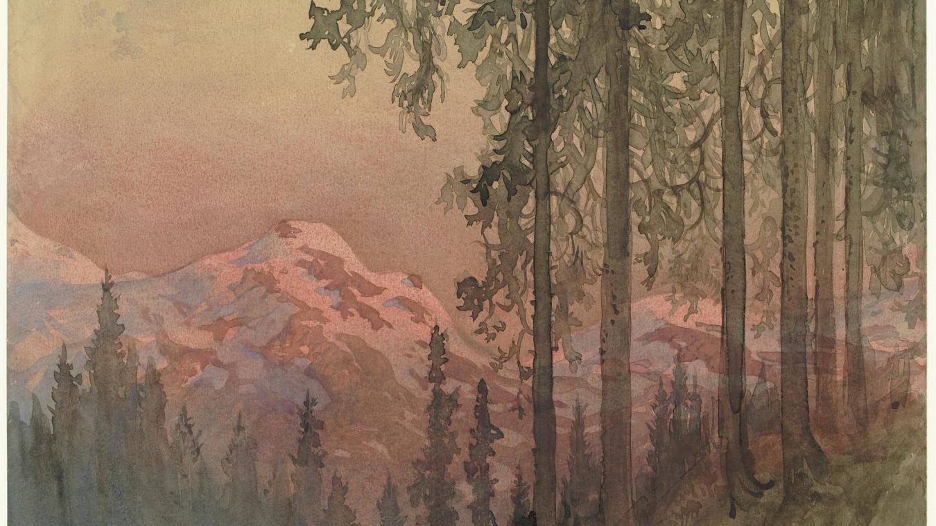Paysage de montagne avec un promeneur, Doré Gustave