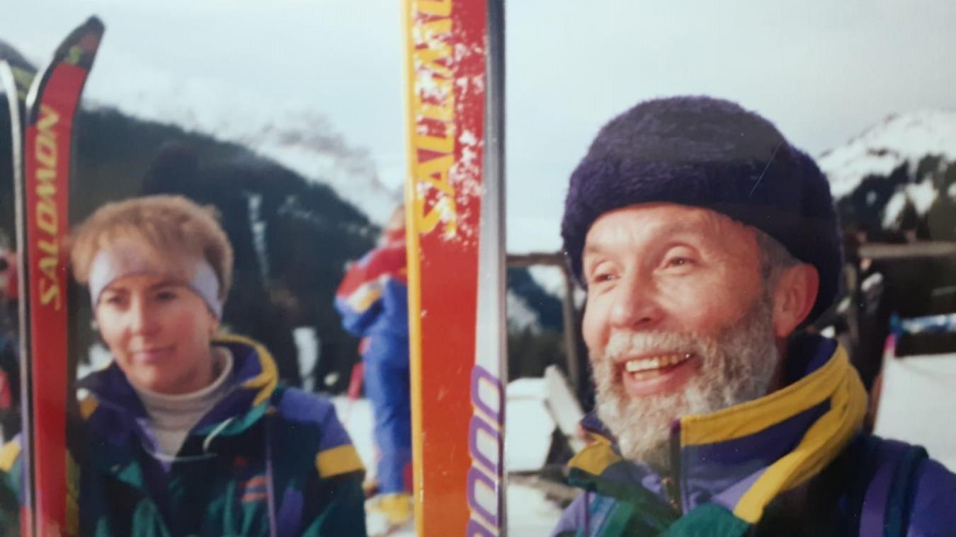 Jean Jacquet au ski, avec sa fille Dominique.
