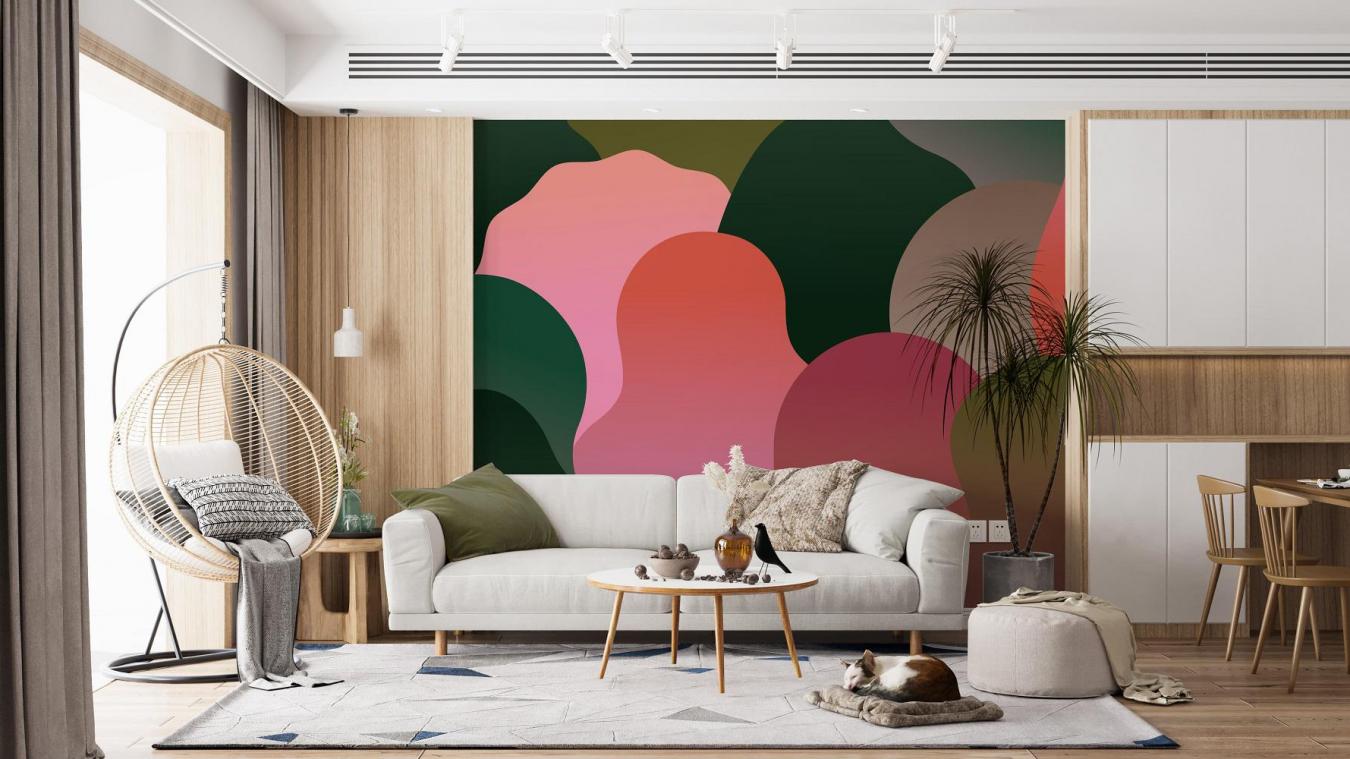 Les grands aplats de couleurs d’Anaïs Coulon dynamisent le salon. L’artiste annécienne est l’une des jolies signatures d’Aarhome.