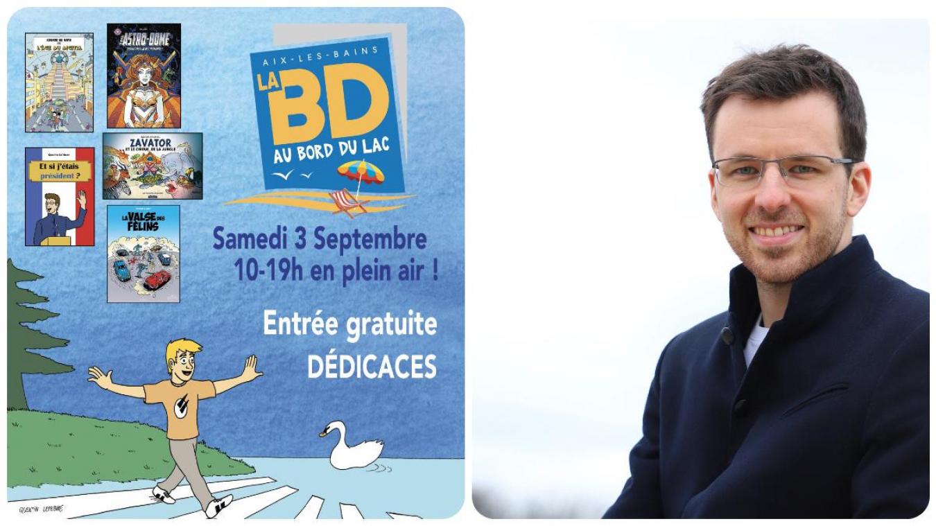 Quentin Lefebvre (à droite) se réjouit du retour du Festival BD d’Aix-les-Bains, qui s’était déroulé une première fois sur le lac en 2019.
