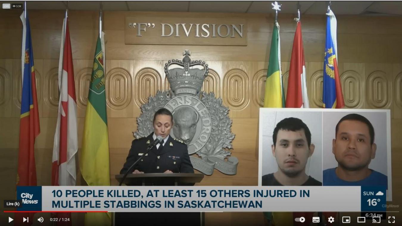 Un dimanche de terreur au Canada. Des attaques au couteau ont fait au moins dix morts et une quinzaine de blessés hospitalisés.