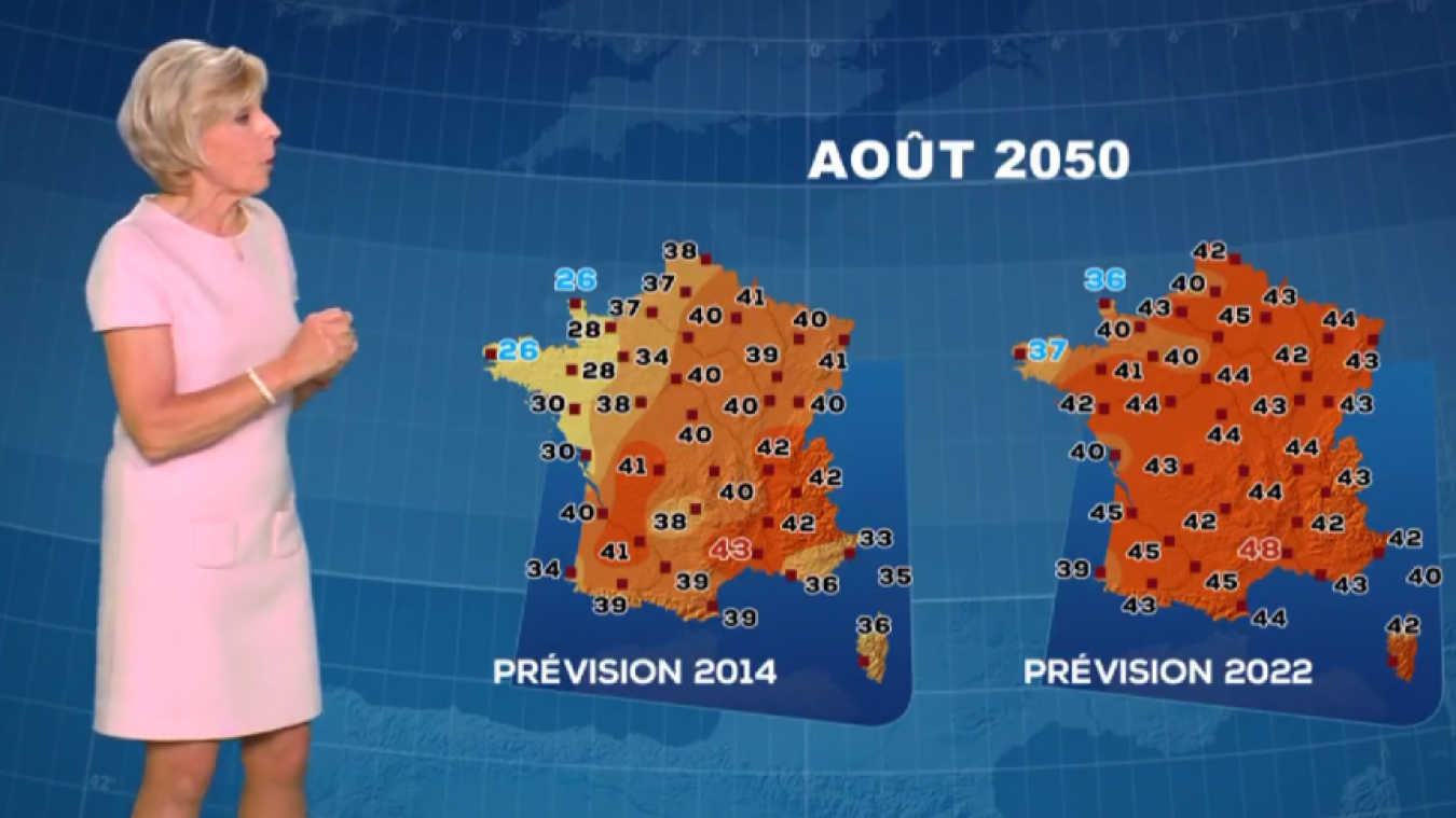Evelyne Dhéliat a présenté une nouvelle version de son bulletin d’anticipation météo pour 2050.