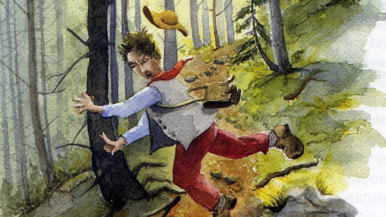 L'un des dessins de Sylvie Converset, illustrant le mot « cupesse » signifiant « faire la culbute », « tomber cul par-dessus tête ».