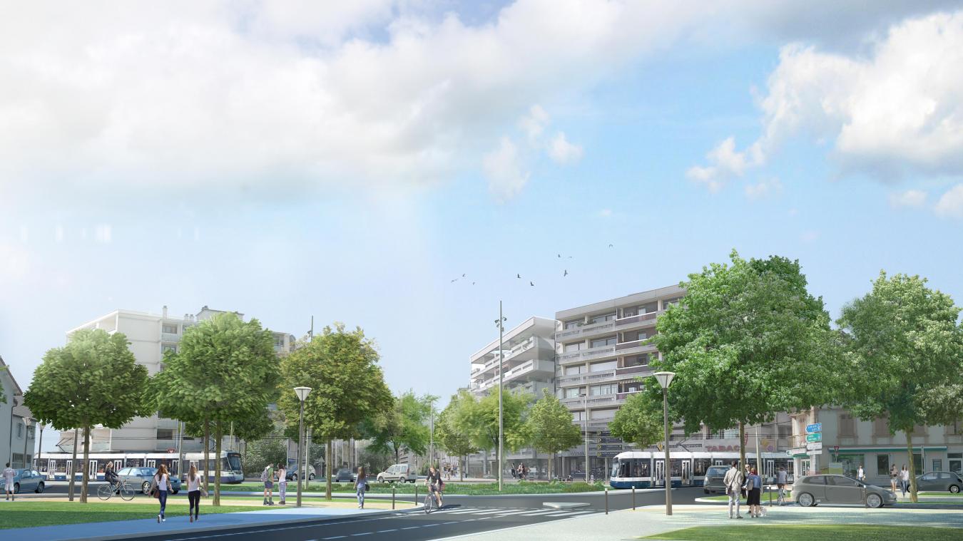 Très minérale, la place de l’Étoile aura un aspect beaucoup plus verdoyant avec l’arrivée du tram.