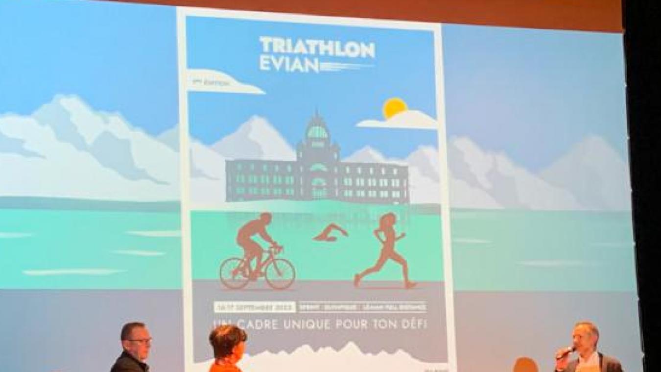 Josiane Lei, maire d'Evian, et Benjamin Chandelier, directeur d’OC Sport, ont dévoilé les contours du triathlon d'Evian qui se déroulera en septembre 2023.
