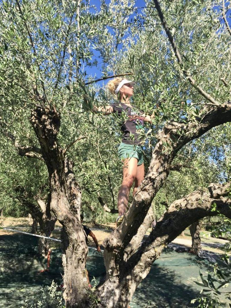 Elodie Conte participe à la fabrication de leur propre huile d’olives à Kalamata en Grèce où elle se rend régulièrement. Ici pour la récolte.
