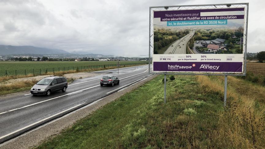 L’élargissement de la RD 3508 le long de l’aéroport représente un enjeu important pour le Département. Photo de droite: Laurent Guette, Dep74.