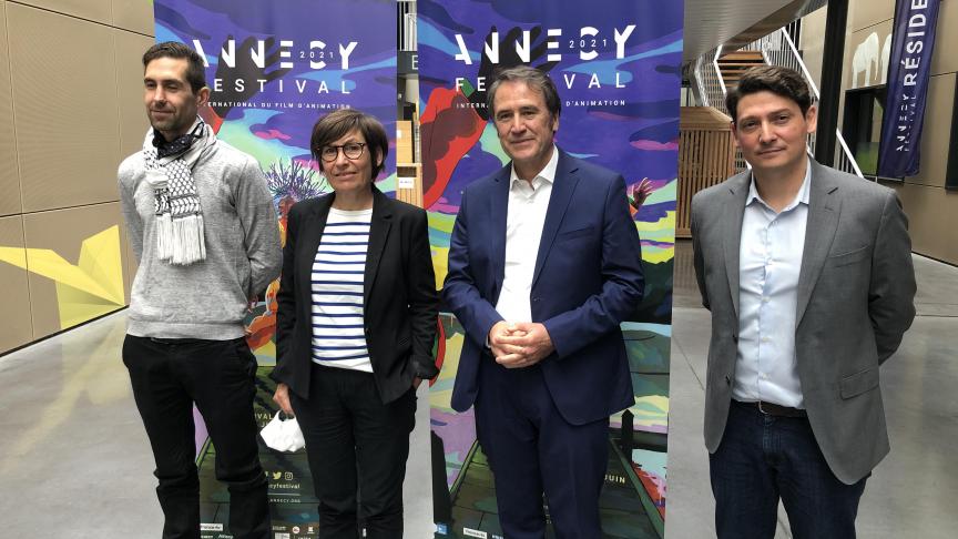 Arnaud Miquel, Véronique Encrenaz (directrice du Marché du film d’animation), Dominique Puthod et Mickaël Marin se réjouissent que l’édition 2021 du festival puisse avoir lieu.