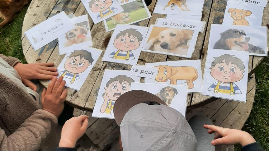 Les enfants apprennent à reconnaître et identifier leurs émotions à travers celles qu’expriment le chien.
