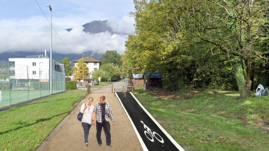 Plan de l’aménagement du chemin des Bauges. La prise en charge des travaux, d’un montant global de 514 290 € HT, est répartie entre l’Etat ( 135 197 €) dans le cadre du Plan de relance, la ville d’Albertville ( 21 687 €) et la commune de Gilly (357 408€) et l’agglo dont la participation financière sera votée d’ici la fin de l’année.