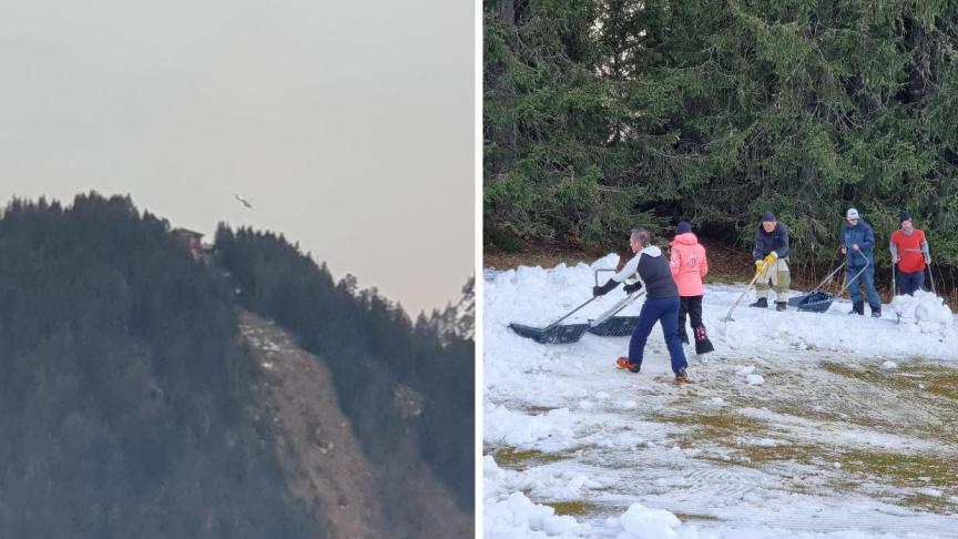 A Saint-Jean-d’Aulps, c’est l’hélicoptère qui enneige la station. A Avoriaz, on compte sur la force humaine.