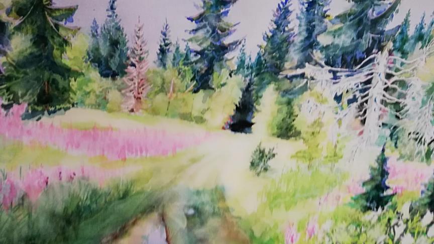 La forêt de Champfromier peinte par Christian.