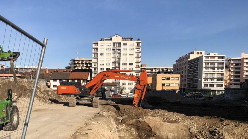 Les engins du chantier sont à l’œuvre depuis fin janvier sur le terrain du futur quartier Dessaix à Thonon.