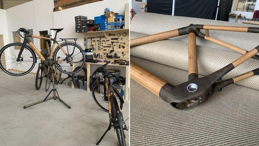 Les montants de ces cadres de vélos sont constitués de tubes en bambou et leurs éléments de liaison de lin tissé et trempé de résine.