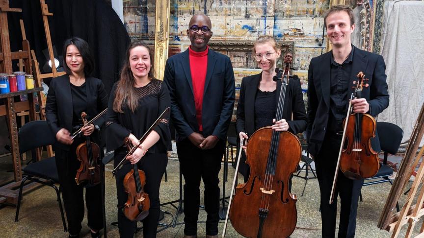 Un quatuor à cordes de l’Orchestre des Pays de Savoie, avec un membre du Centre présence compositrices.