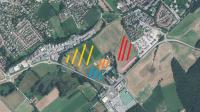 En hachuré, les zones ouvertes à l’urbanisation (voir légende détaillée ci-contre). Les lieux-dits «La Fin» et «Veudagne» représentent un périmètre opérationnel de 16ha. (légence complète ci-dessous)